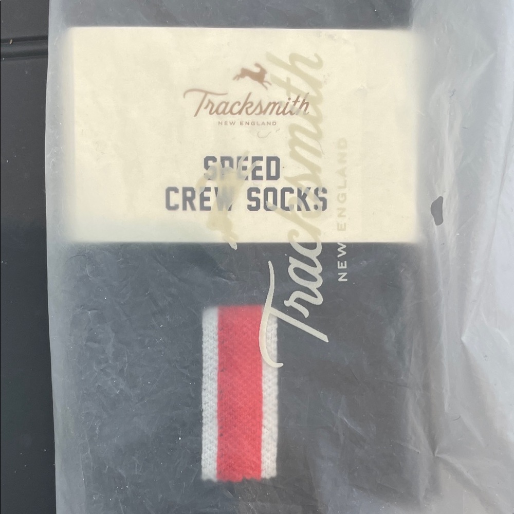 Tracksmith Speed Crew Socks - Black with Red Stripe